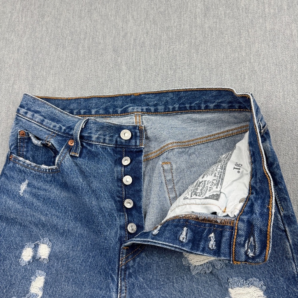 Levis 501 Jeans Womens 28X26 Blue Button Fly Straight Leg Classic Fit Distress - Picture 4 of 15